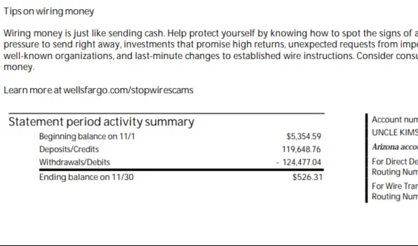 $119,648 November bank statement