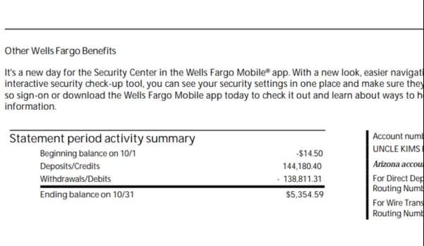$144,180 October bank statement