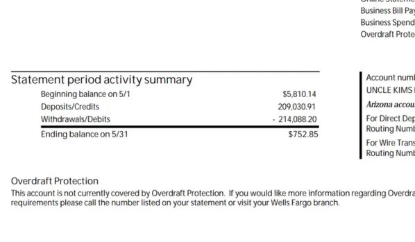 $209,030 May bank statement